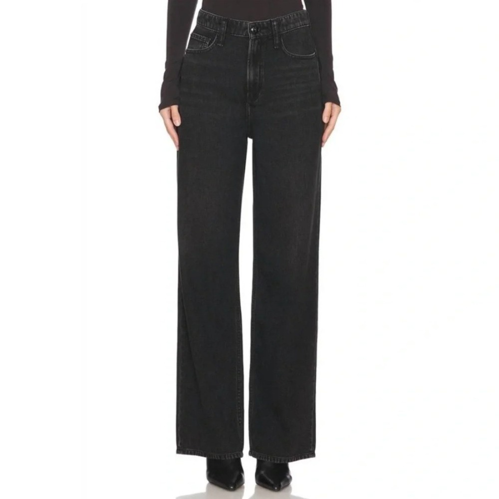 Rag & Bone Featherweight Logan Mid-Rise Wide Leg Jeans Jet Black Size 24